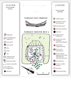 [ Furnace Hut Plan, The furnace in which bog ore was smelted to make iron was in the centre of the floor.
, Vis--Vis Graphics,   ]